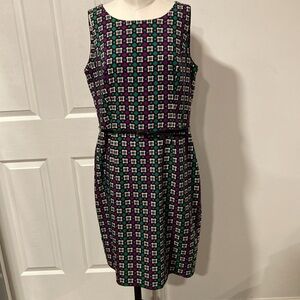Evan-Picone purple green patterned sheath dress 14
